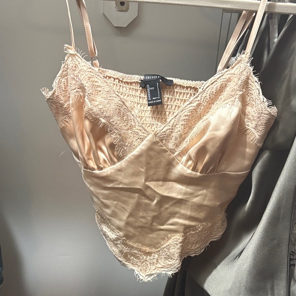 Forever 21 Women's Satin Lace Trim Camisole - Cream - Picture 1 of 3